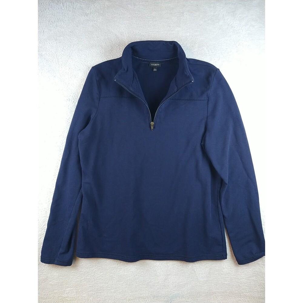 Talbots Sweatshirt Women Large 1/4 Zip Blue Micro Fleece Long Sleeve Zip Pockets